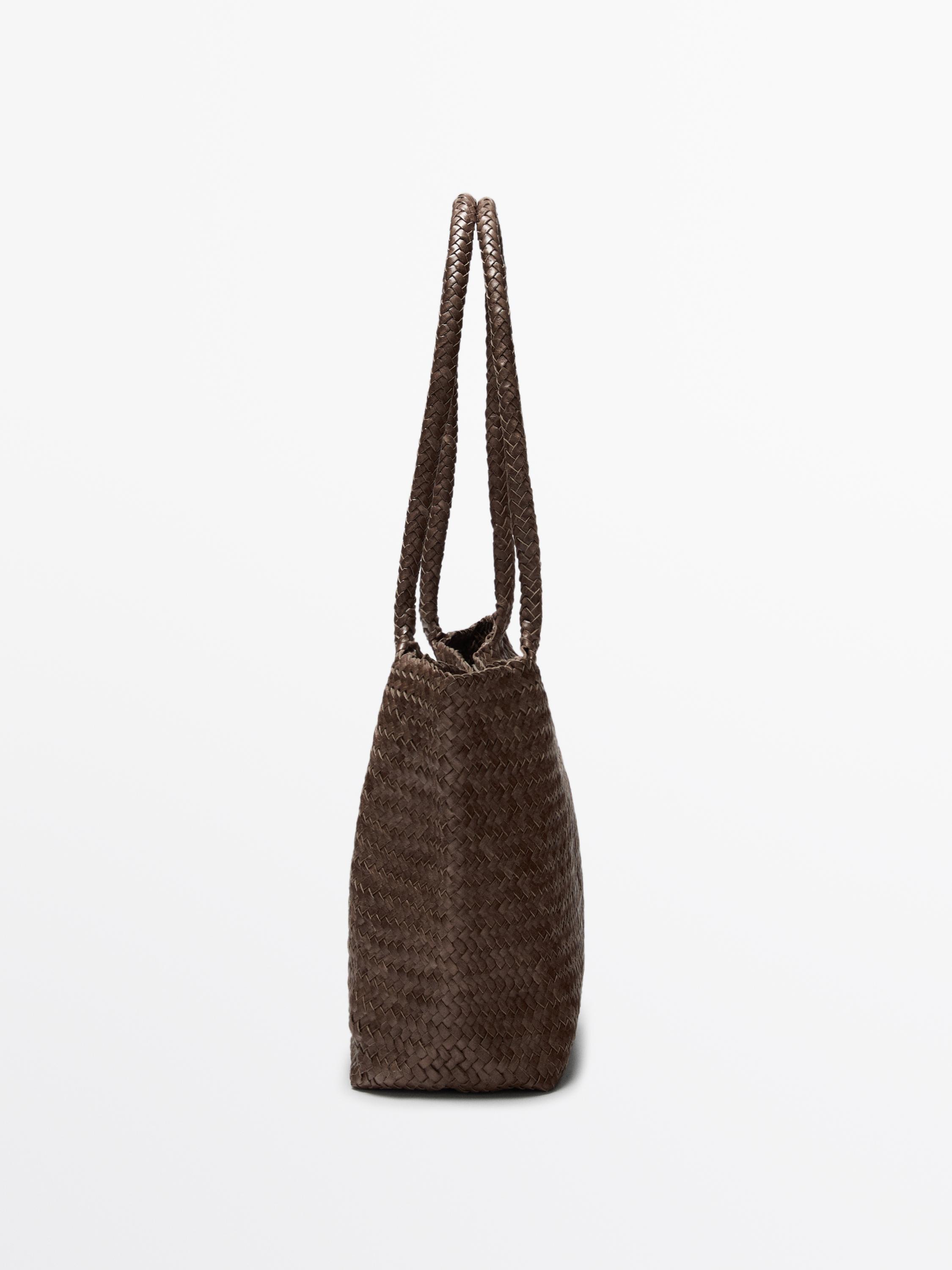 Tote bag moyen format tressé en cuir nappa
